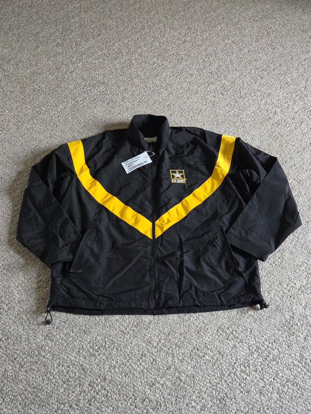New U.S. Army PT Jacket Black Windbreaker with Yellow Chevron